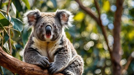 Koala is sitting on a branch.