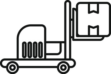 Simple outline icon of a forklift carrying a box, perfect for illustrating concepts related to delivery, logistics, and warehousing
