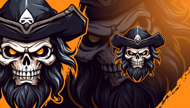 Skull pirate mascot logo for streamers, tshirt design, esports team