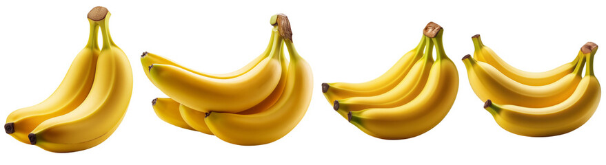 Set of  Yellow ripe banana collection cut out transparent isolated on white background PNG