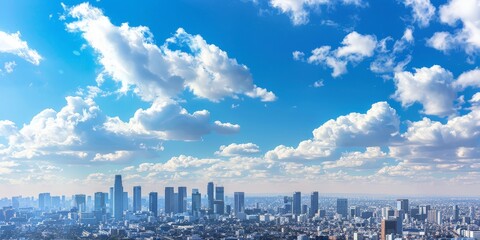 Fototapeta premium Expansive Panoramic View of Bustling City Under Cloudy Skies
