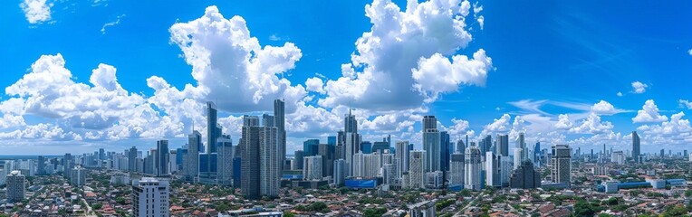 Expansive Panoramic View of Bustling City Under Cloudy Skies