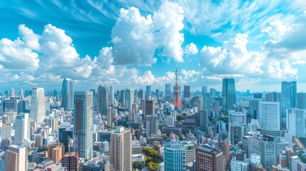 Fototapeta premium Expansive Panoramic View of Bustling City Under Cloudy Skies