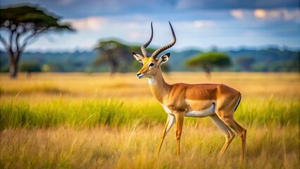 Fototapeta premium Antelope gracefully roaming the savannah, wildlife, nature, grasslands, African, herd, grazing, horns, African wildlife