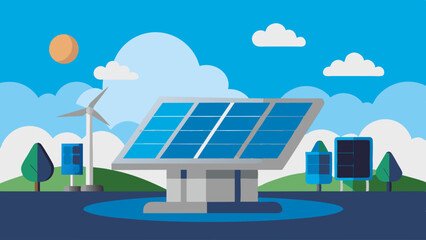 Eco-Friendly Power: Solar Cells in Solar Farms Art Illustration.