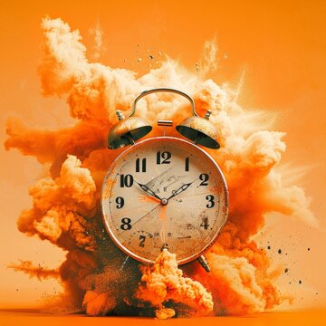 Vintage Clock Exploding in a Burst of Time and Color