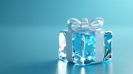 Elegant Blue Crystal Gift Wrapped with a White Ribbon and Bow