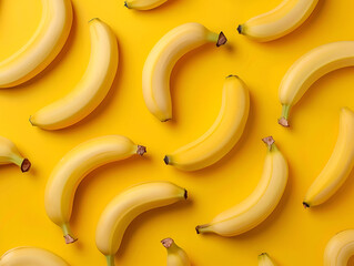Fresh Bananas on Yellow Background