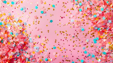 Colorful confetti on pink background