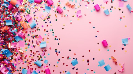 Fototapeta premium Colorful confetti on pink background