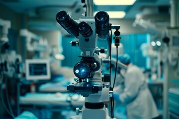 High tech laboratory with advanced microscopes representing scientific research technology and innovation