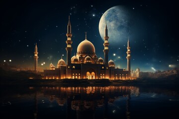 Illuminated Mosque Under a Starry Night