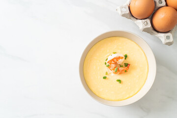 Steamed egg with shrimp and spring onions