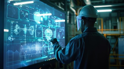 Industrial Worker Interacting with Futuristic Interface