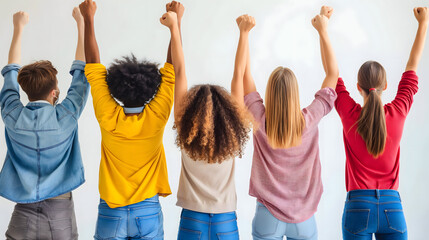 Fototapeta premium Group of Young People Showing Unity and Success with Raised Arms