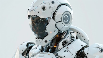 Fototapeta premium Anime-style robot, 3D rendered, single lens, military color scheme, detailed and high-tech appearance