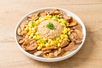 fried rice with pork sliced and corn