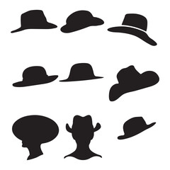 Hats black silhouette, Different types of cap vector illustration on a white background