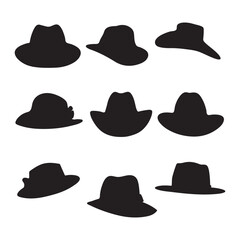Hats black silhouette, Different types of cap vector illustration on a white background