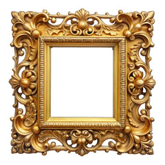 Ornate gold frame isolated on transparent background