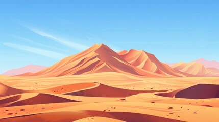 Desert Landscape with Sand Dunes and Mountains