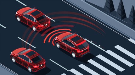 Obraz premium Car blind spot detection system illustrated, with outlined areas near the vehicle representing blind spots, clear and concise
