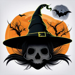 halloween background with pumpkin and skull