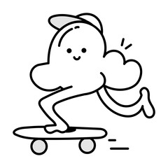 A doodle style mascot of skateboarding cloud 


