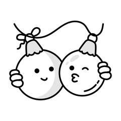 A doodle mascot of kissing and smiling cute baubles 

