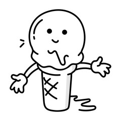 A doodle mascot icon of cute melting cone 


