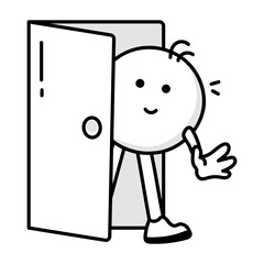 Cute doodle style icon of entering room 


