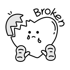 Cute doodle mascot of a broken heart 

