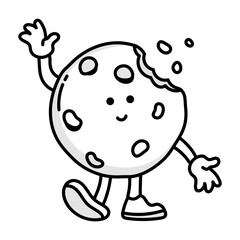 A hand drawn icon of waving cute moon 


