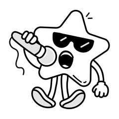 Funny doodle mascot of a singing star 

