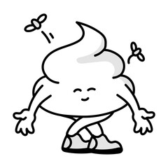 A doodle style icon of bowing down poop emoji 

