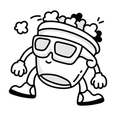 Funny popcorn bucket wearing cinema glasses, doodle icon 

