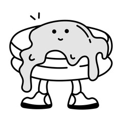 A doodle mascot of cute pancakes with dripping syrup 

