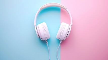 headphones on pink and blue background