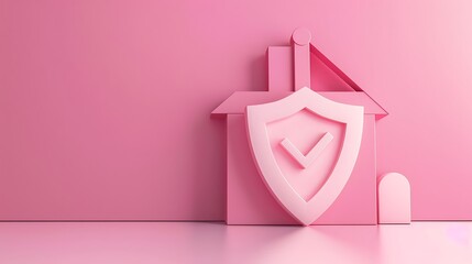 Home protection with shield and check mark on pink background
