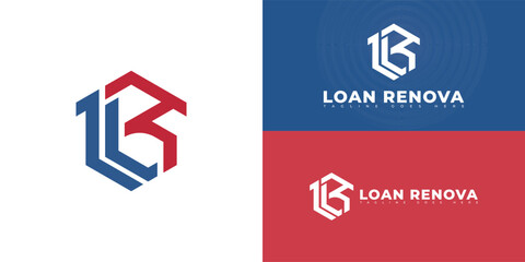 Abstract hexagon initial letter LR or RL in red-blue color isolated on multiple background colors. The logo is suitable for construction lending company logo design inspiration templates.