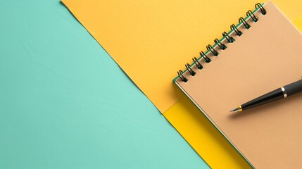 Notepad and pen on a colored pastel background