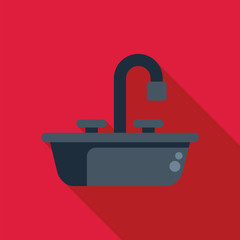Kitchen sink icon in flat design style illustrating the concept of washing dishes