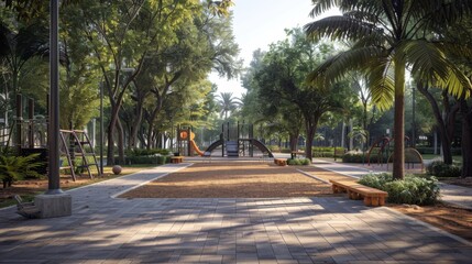 Peaceful Playground in a Lush Tropical Park