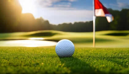 Obraz premium Title for the image: Golf Ball on Green Near Hole