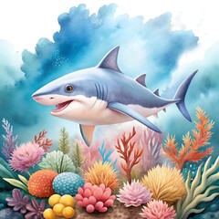Obraz premium Shark Surrounded by sea anemones. ai generative image