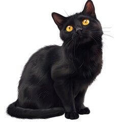 7. A black cat, Halloween animal, realistic illustration, dark colors, isolated on white background