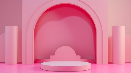 pink cylinder stage podium empty abstract geometric cosmetic showcase pedestal pink background