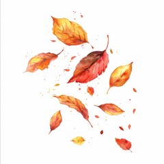 30. Falling leaves, autumn season, watercolor illustration, warm colors, isolated on white background