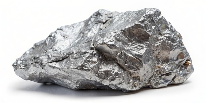 High-resolution image of a chunk of raw silver ore featuring a natural, textured surface, photographed on a clean, isolated transparent background for maximum visibility.