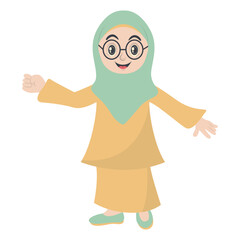 Muslim Character with Cute Cartoon Design. Flat Vector Illustration.